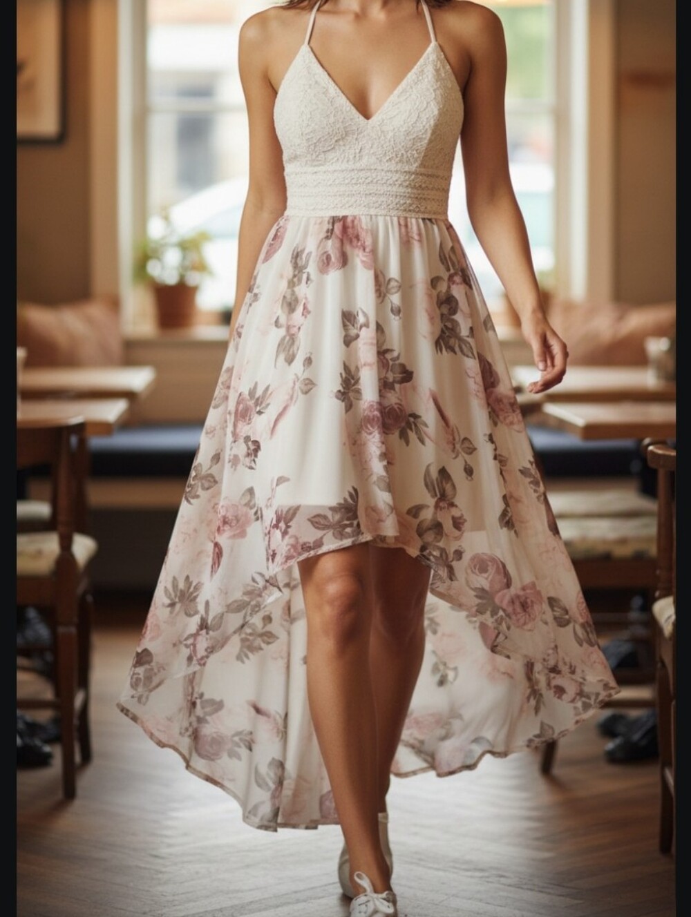 J for Justify Floral Crochet High-Low Maxi Boho Romantic Dress Size Large